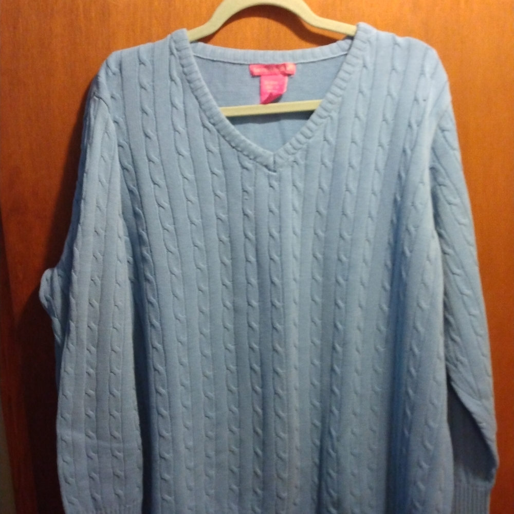 Woman Within blue cable knit sweater